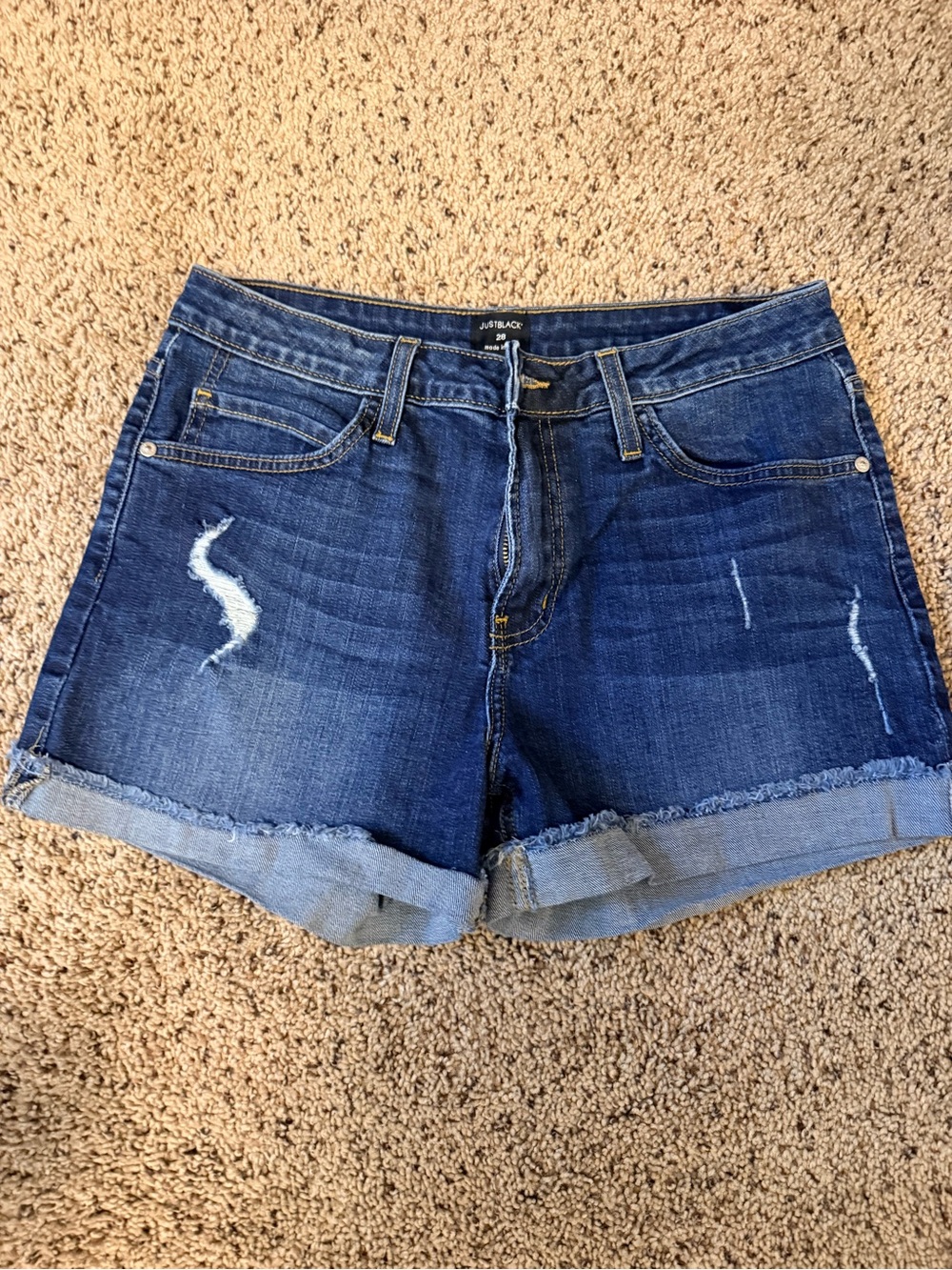 Just Black Dark Blue Distressed Denim Shorts size 28